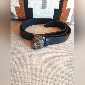 Gucci Men's Tiger Calfskin Black Leather Belt with Buckle Size 44